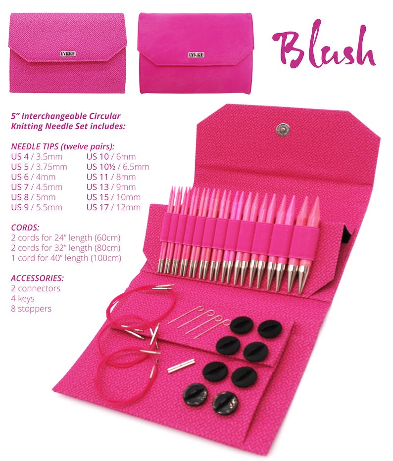 blush Набор спиц Lykke, цвет Fuchsia Blush, 12 пар спиц, в чехле из искусственной кожи — изображение 1