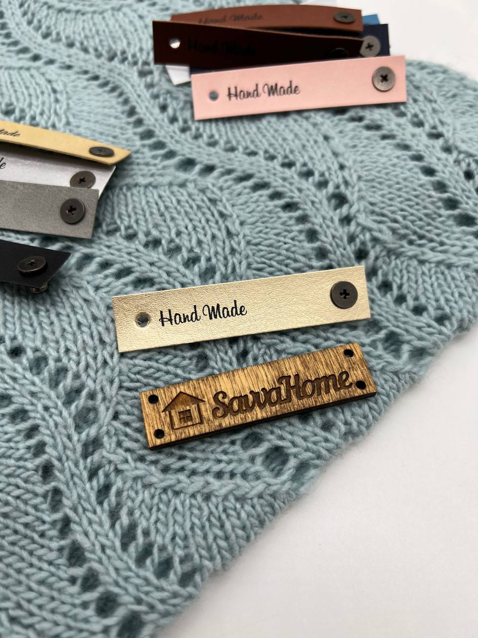 b086 Бирка из экокожи, Hand Made, золотистая — изображение 1