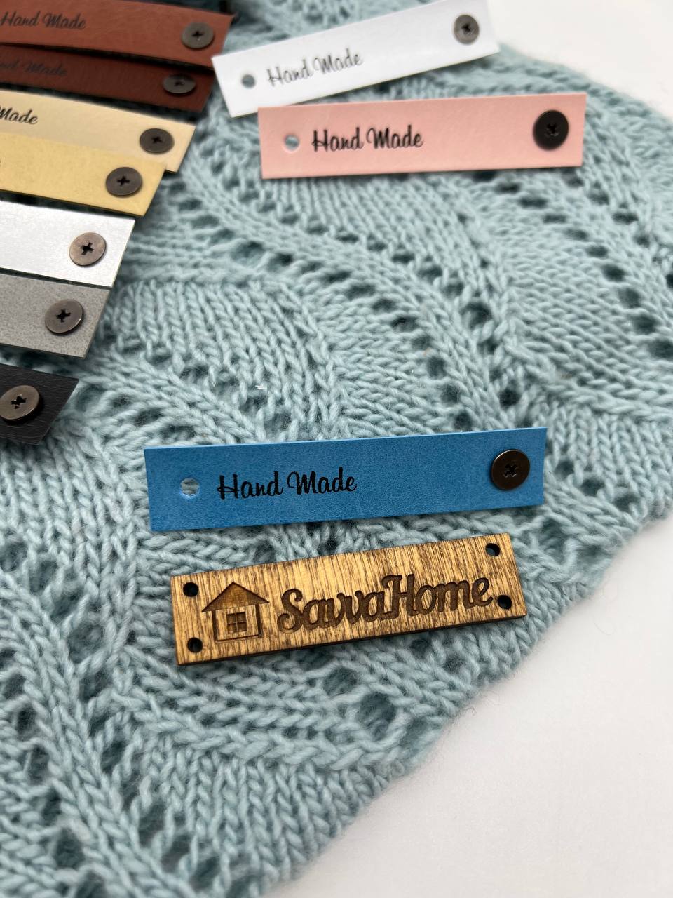 b090 Бирка из экокожи, Hand Made, голубая — изображение 1